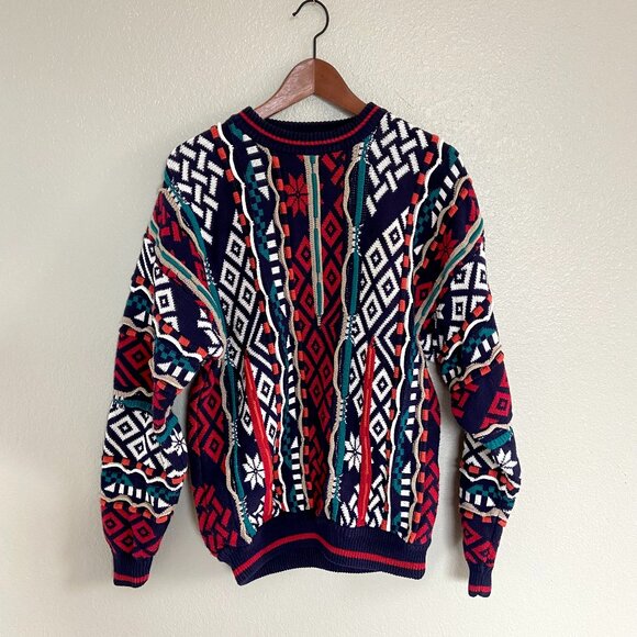 VTG Cotton Traders Coogi Style Cosby Hip Hop 3D Knit Sweater Size M